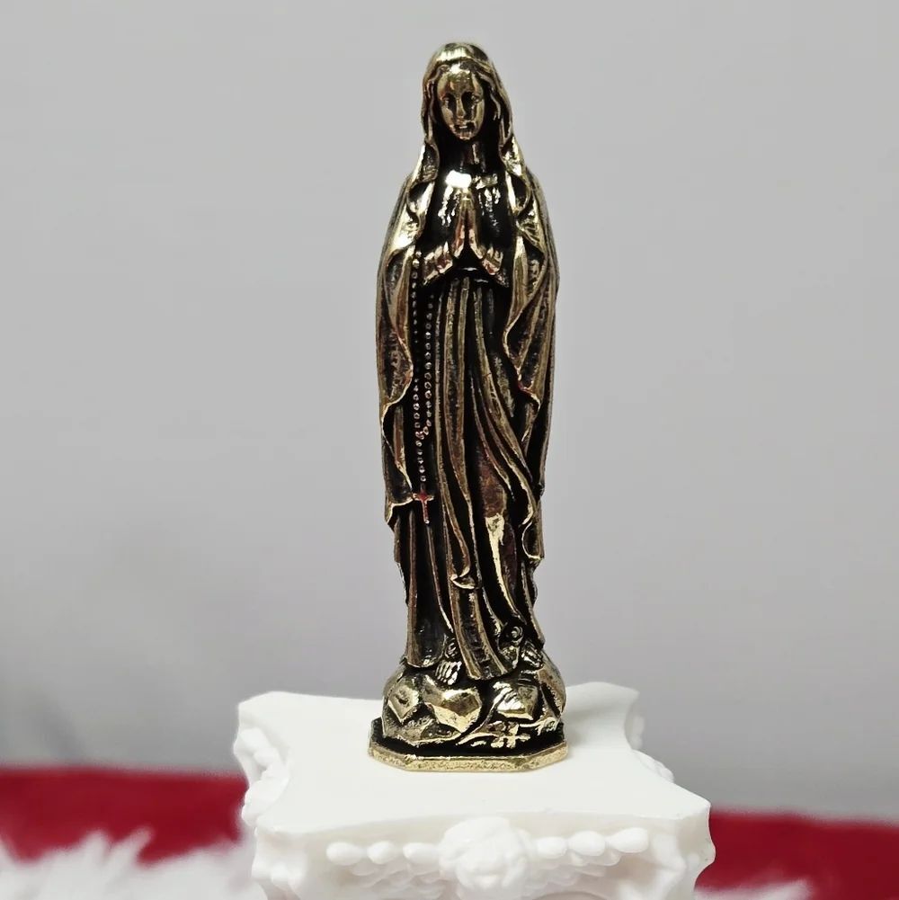 Mini Vintage Brass Virgin Mary Figurine Antique Gold Catholic Decor 2" Statue